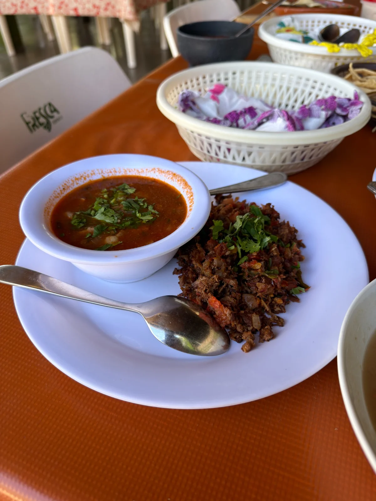 Machaca a la mexicana servida en La Curva